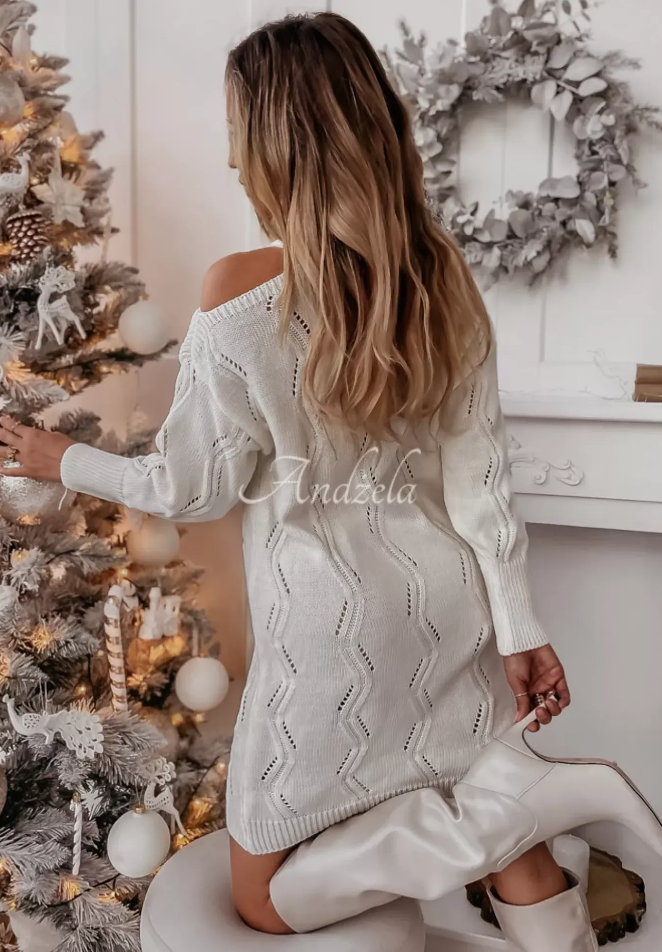 Sukienka Sweter Z Wycieciami Na Ramionach Tendre Ecru