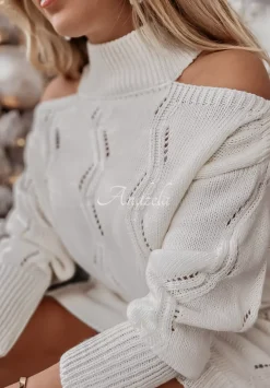 Sukienka Sweter Z Wycieciami Na Ramionach Tendre Ecru
