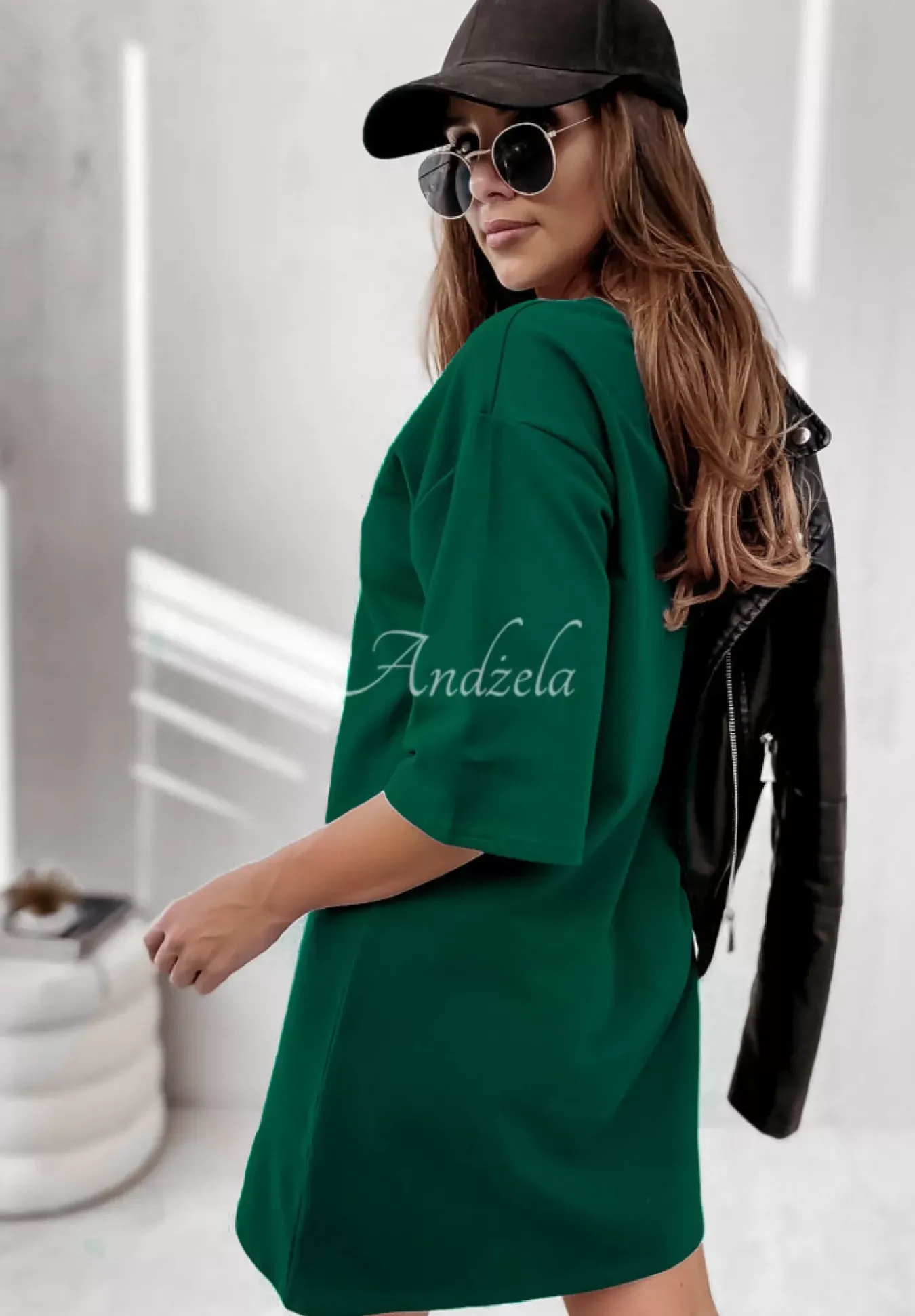 Sukienka Tunika Mini Federica Butelkowa Zielen
