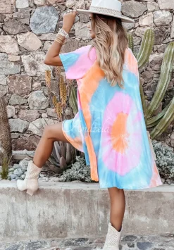 Sukienka Tunika Tie Dye Summer Soul Niebiesko-Rozowa