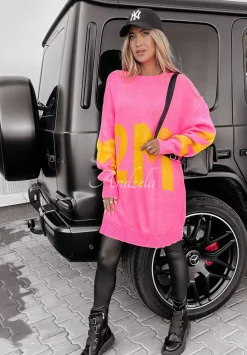 Sweter Oversize Numbers And Letters Neonowy Rozowy