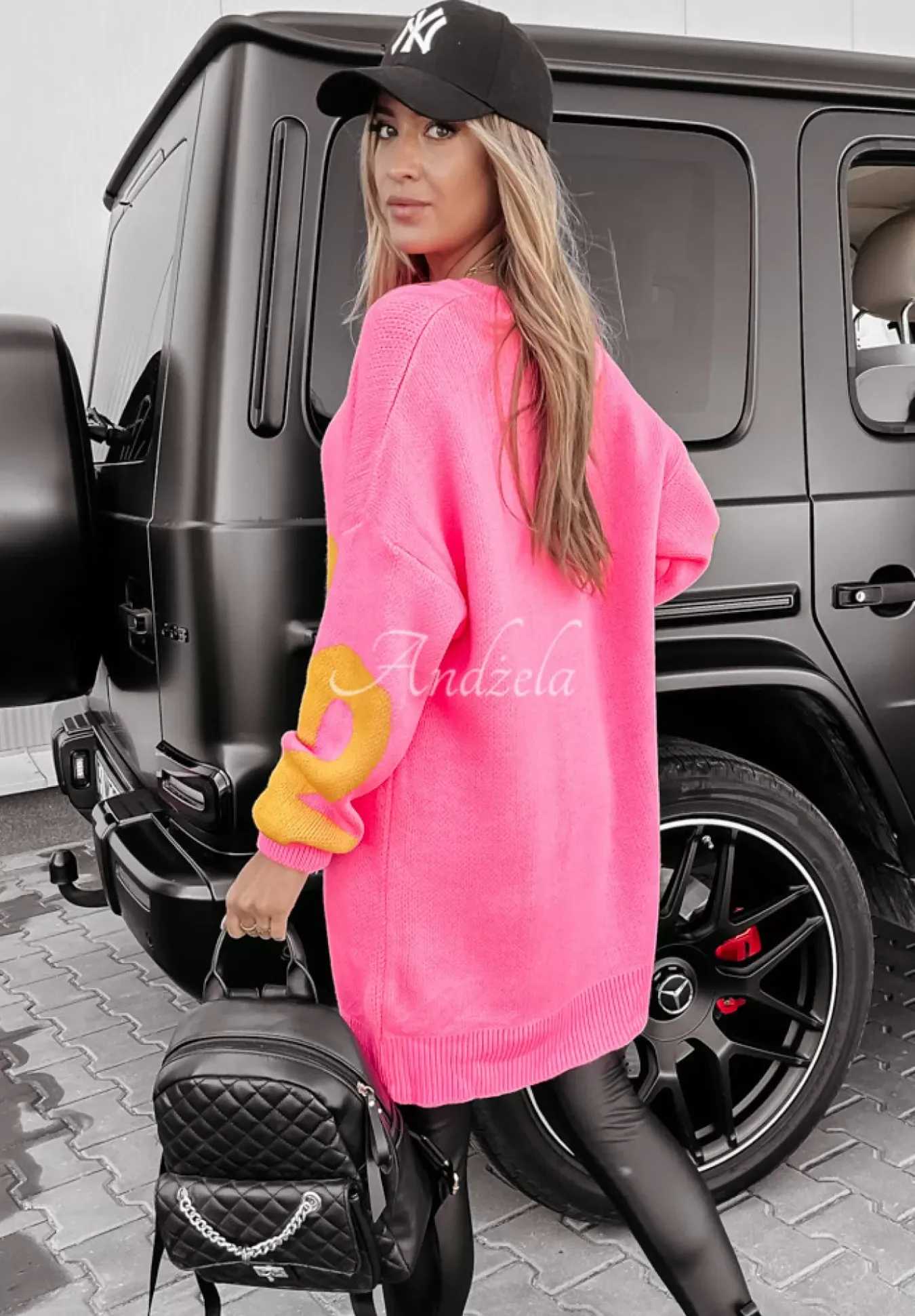 Sweter Oversize Numbers And Letters Neonowy Rozowy