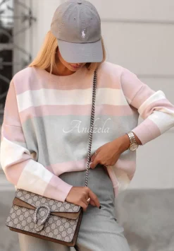 Sweter Oversize W Paski Cocomore Inner Peace Pudrowy Roz