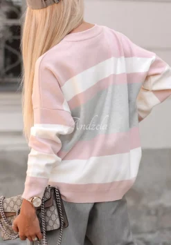 Sweter Oversize W Paski Cocomore Inner Peace Pudrowy Roz