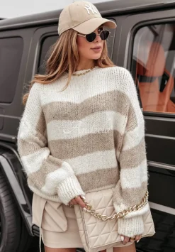 Sweter Oversize W Paski Luciano Bezowy