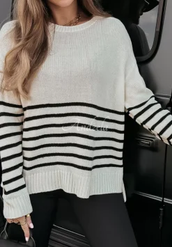 Sweter Oversize W Paski Mellow Time Czarny