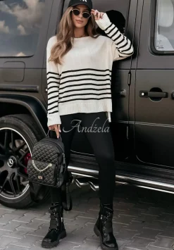 Sweter Oversize W Paski Mellow Time Czarny