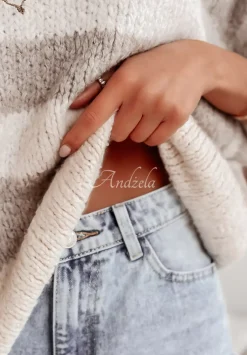 Sweter Oversize W Paski Newport Bezowy