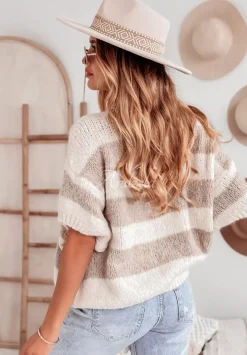 Sweter Oversize W Paski Newport Bezowy