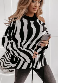 Sweter Oversize W Zebre Savania Bialy