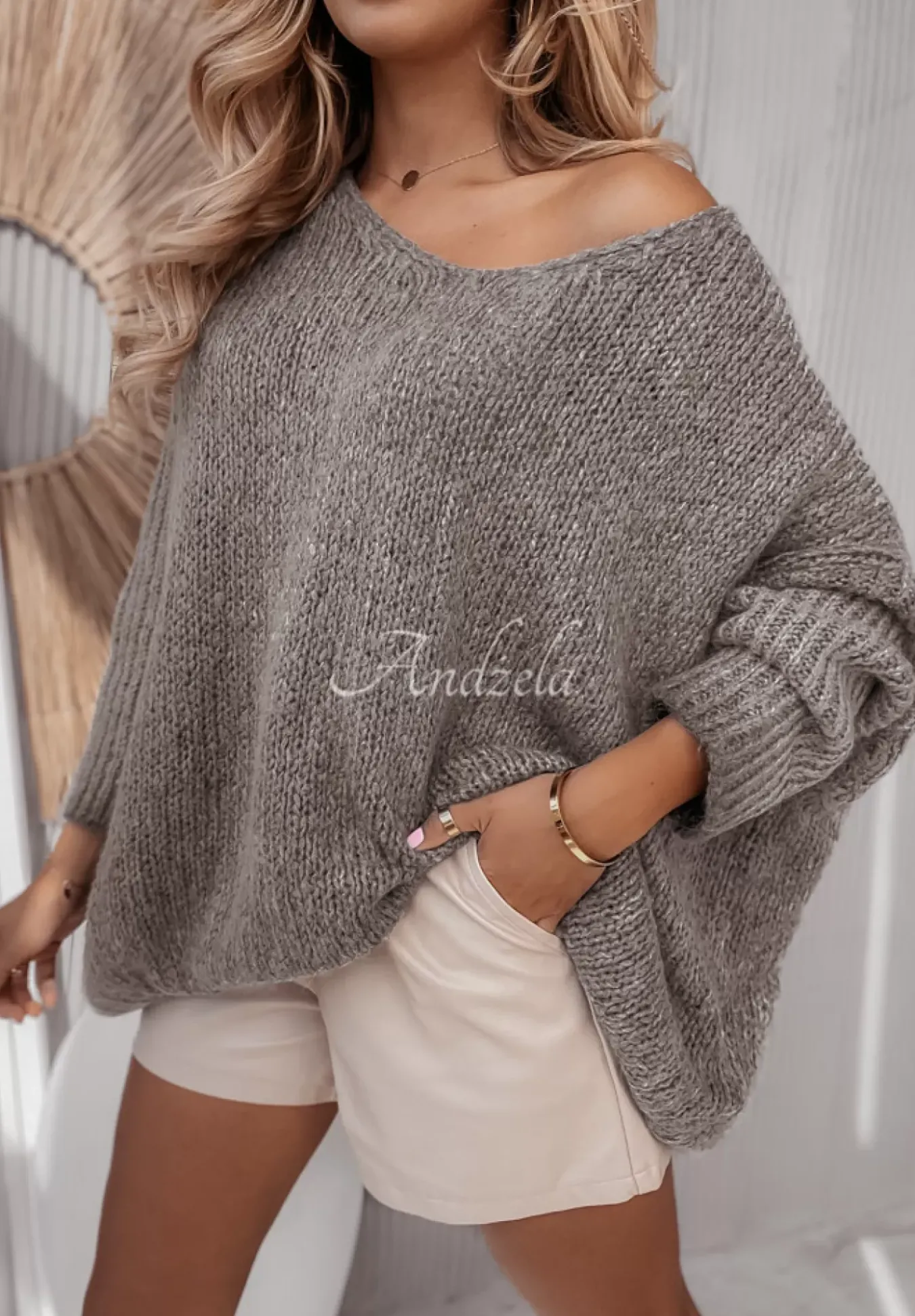 Sweter Oversize Z Dekoltem Pittsburg Szary