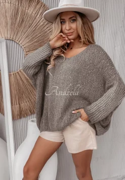 Sweter Oversize Z Dekoltem Pittsburg Szary