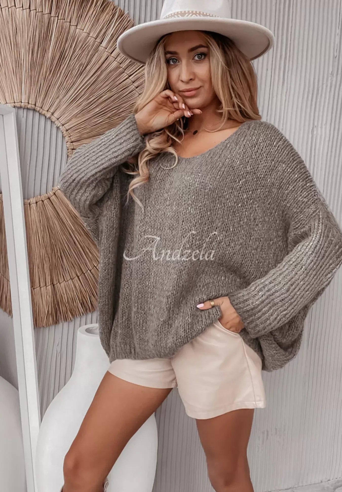 Sweter Oversize Z Dekoltem Pittsburg Szary