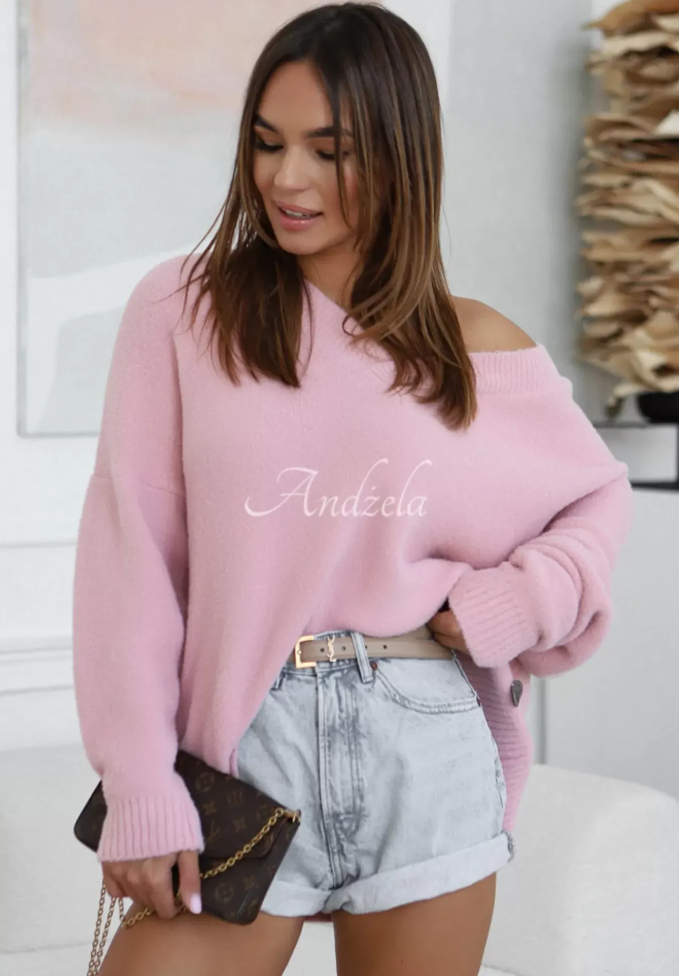Sweter Oversize Z Dekoltem Cocomore Marshmallow Touch Pudrowy Roz
