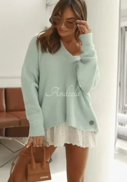 Sweter Oversize Z Dekoltem Cocomore Marshmallow Touch Blekitny