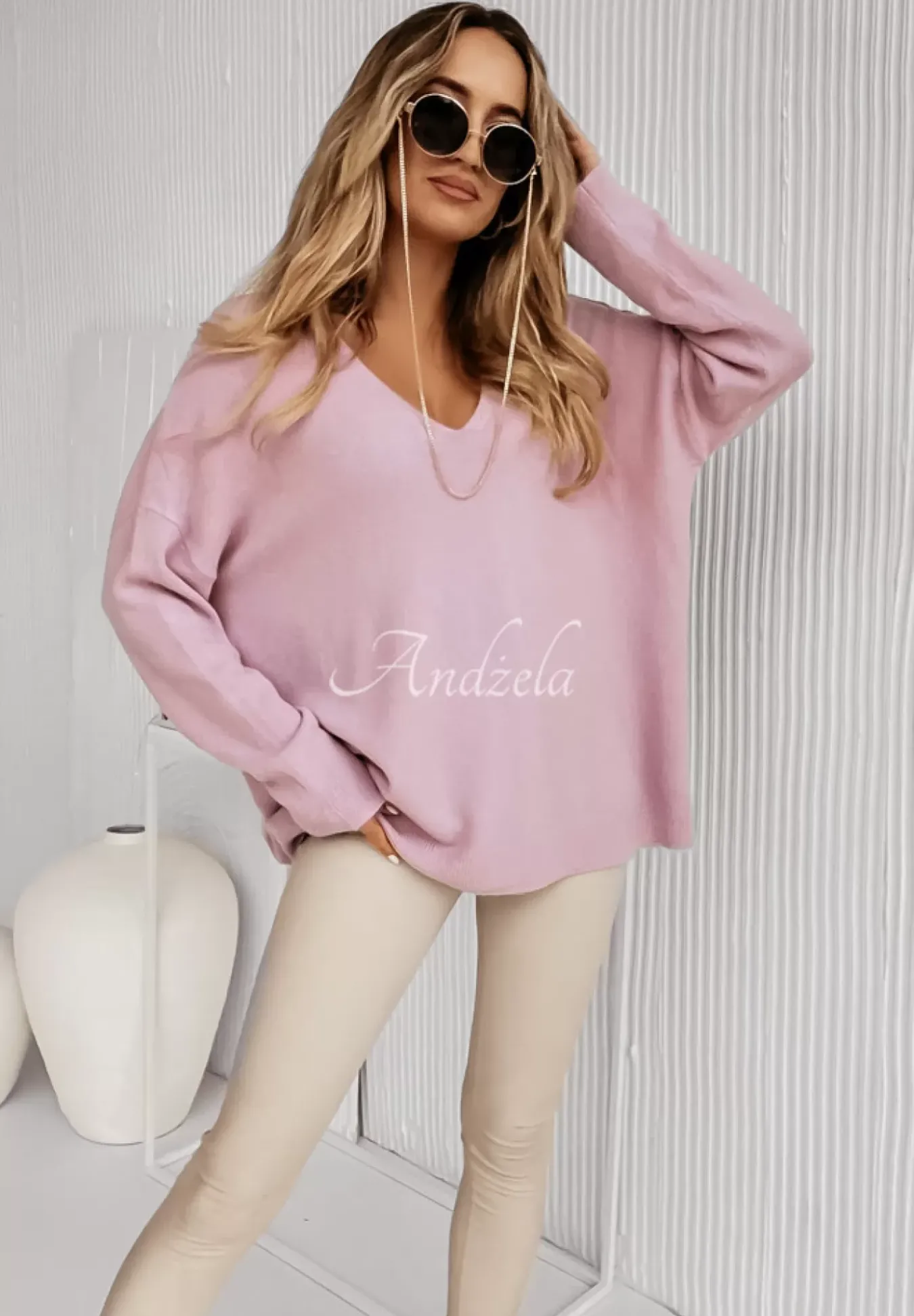 Sweter Oversize Z Dekoltem Norris Liliowy