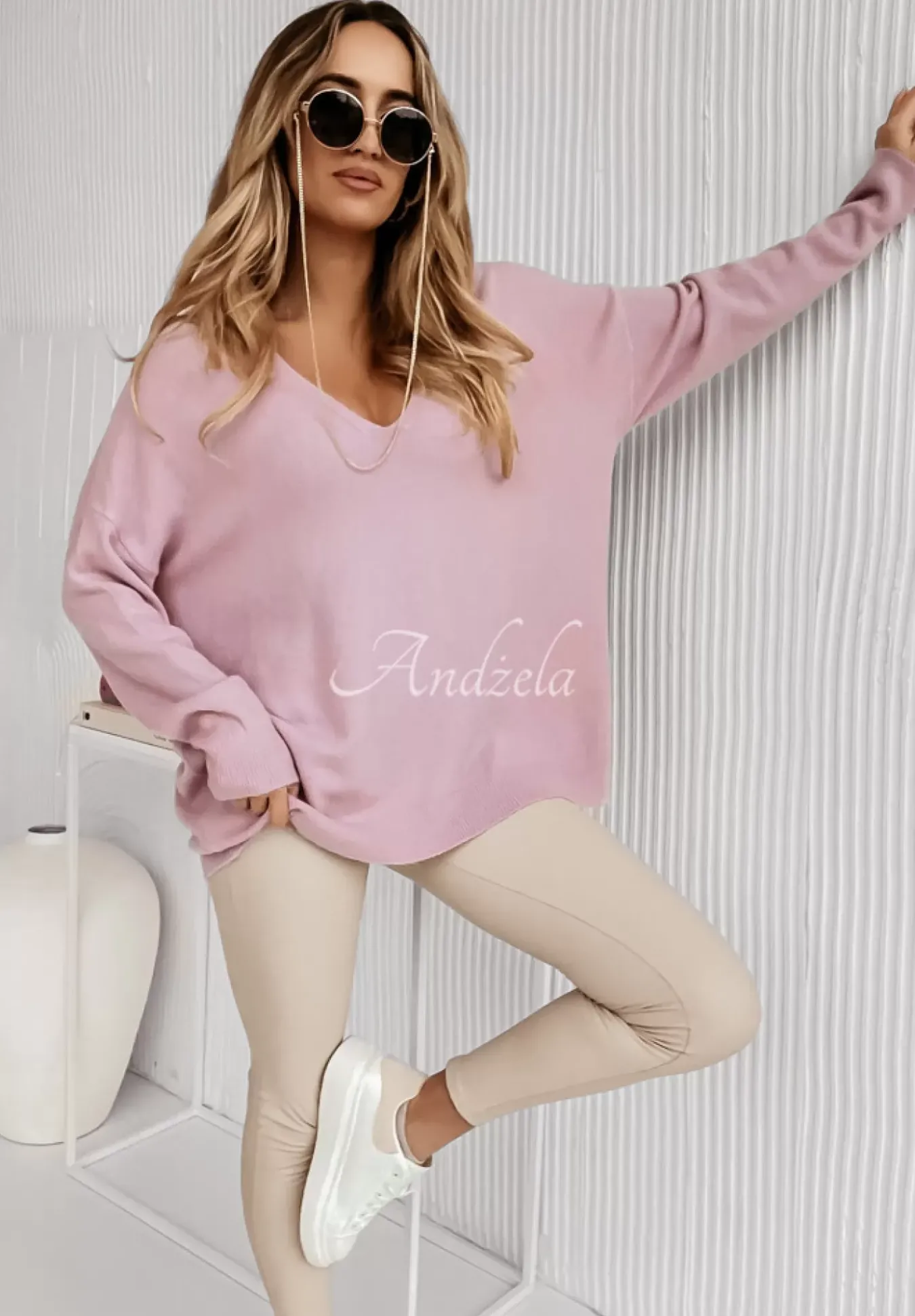 Sweter Oversize Z Dekoltem Norris Liliowy