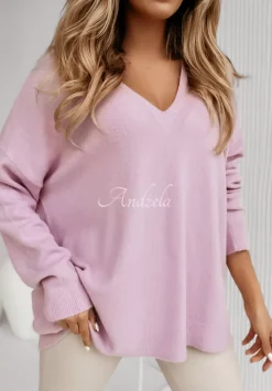 Sweter Oversize Z Dekoltem Norris Liliowy