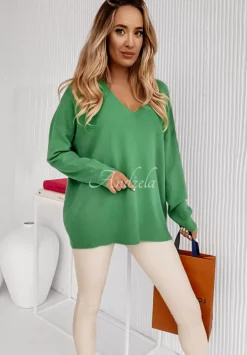 Sweter Oversize Z Dekoltem Norris Zielony