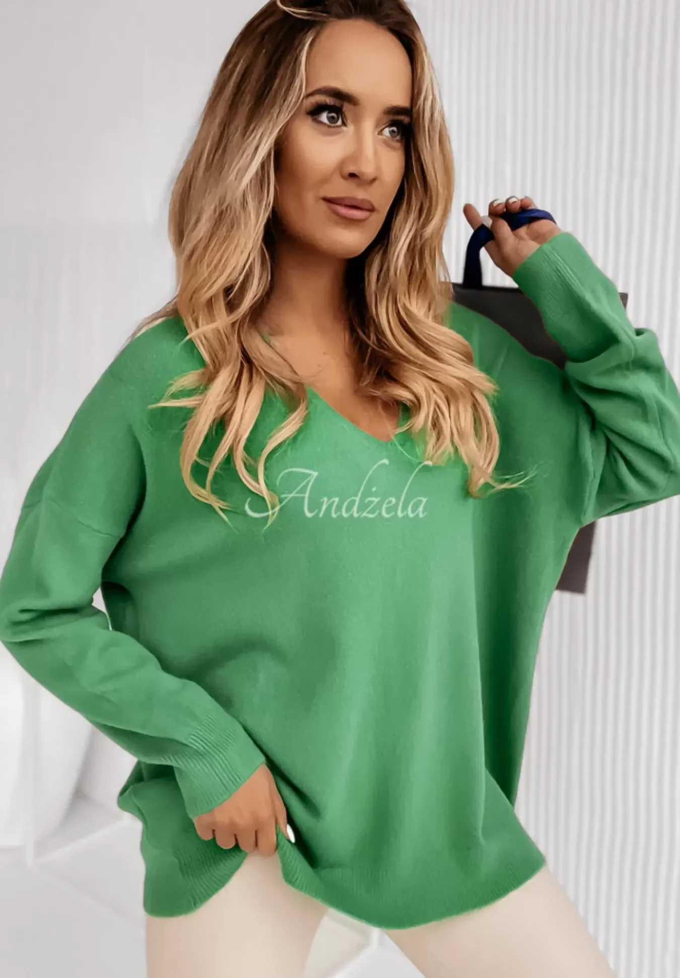Sweter Oversize Z Dekoltem Norris Zielony