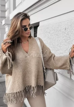 Sweter Oversize Z Fredzlami Hazel Tree Bezowy