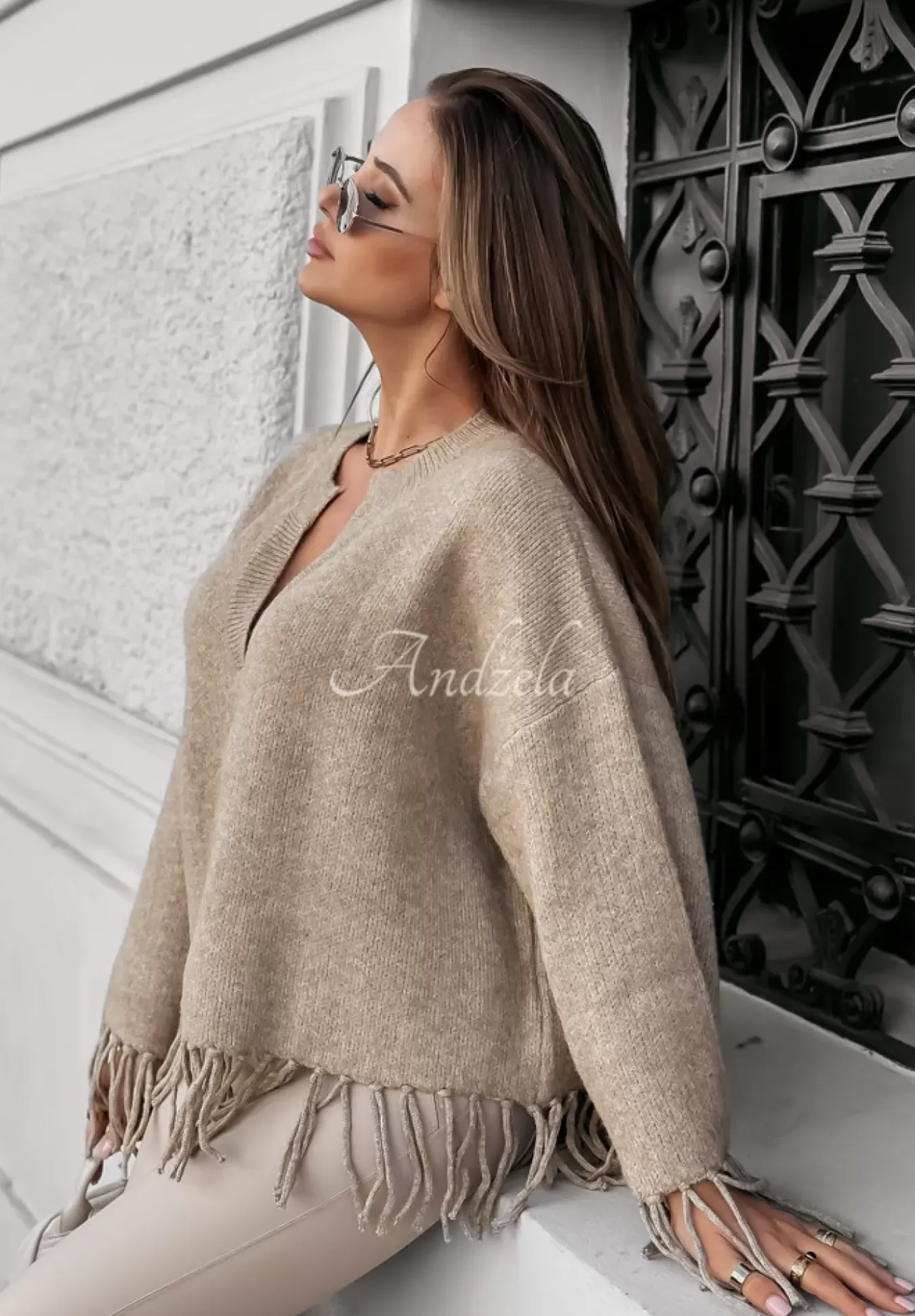 Sweter Oversize Z Fredzlami Hazel Tree Bezowy