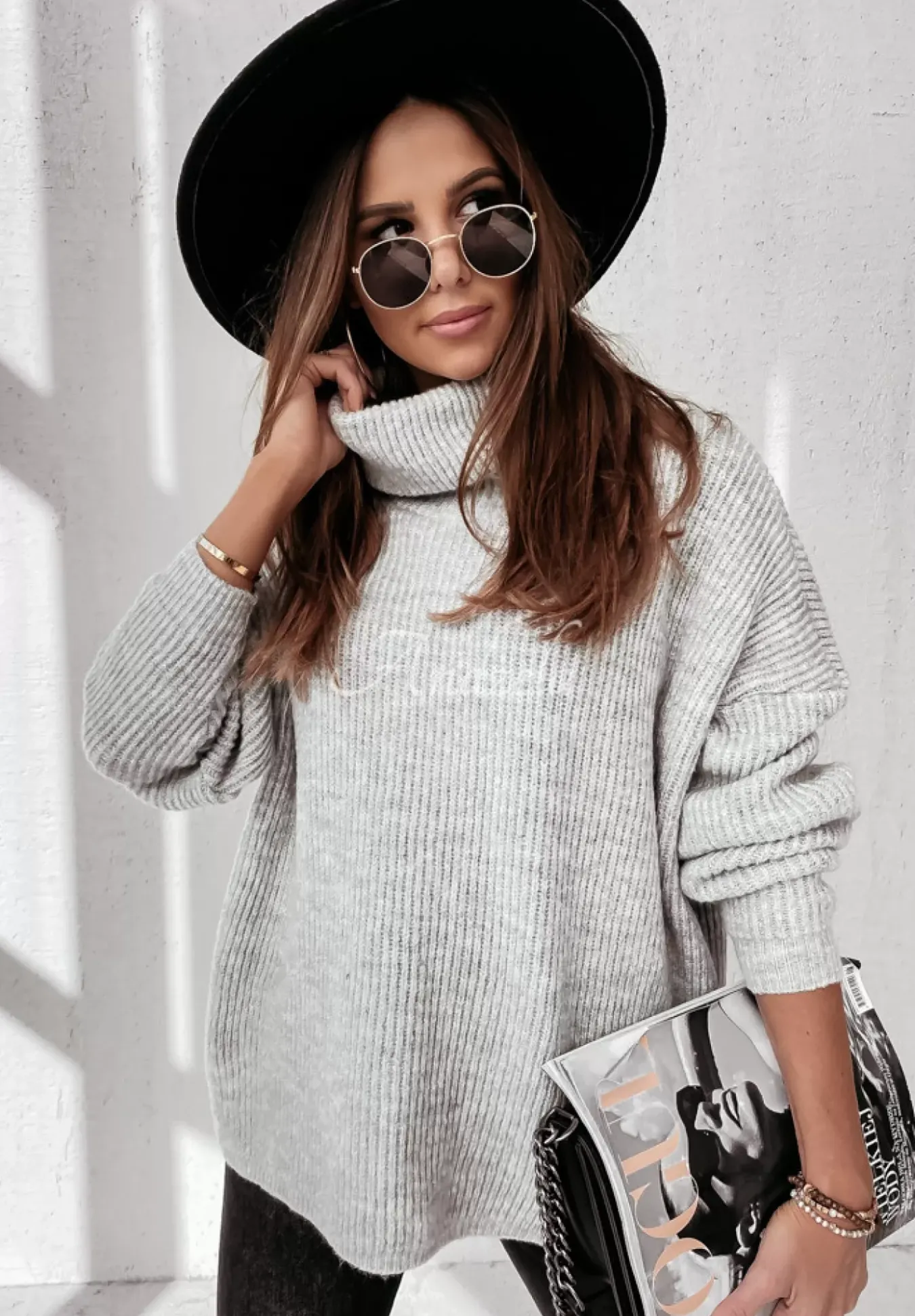 Sweter Oversize Z Golfem Fuller Szary