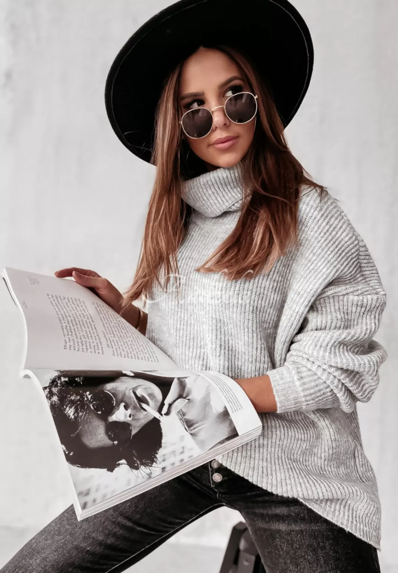 Sweter Oversize Z Golfem Fuller Szary
