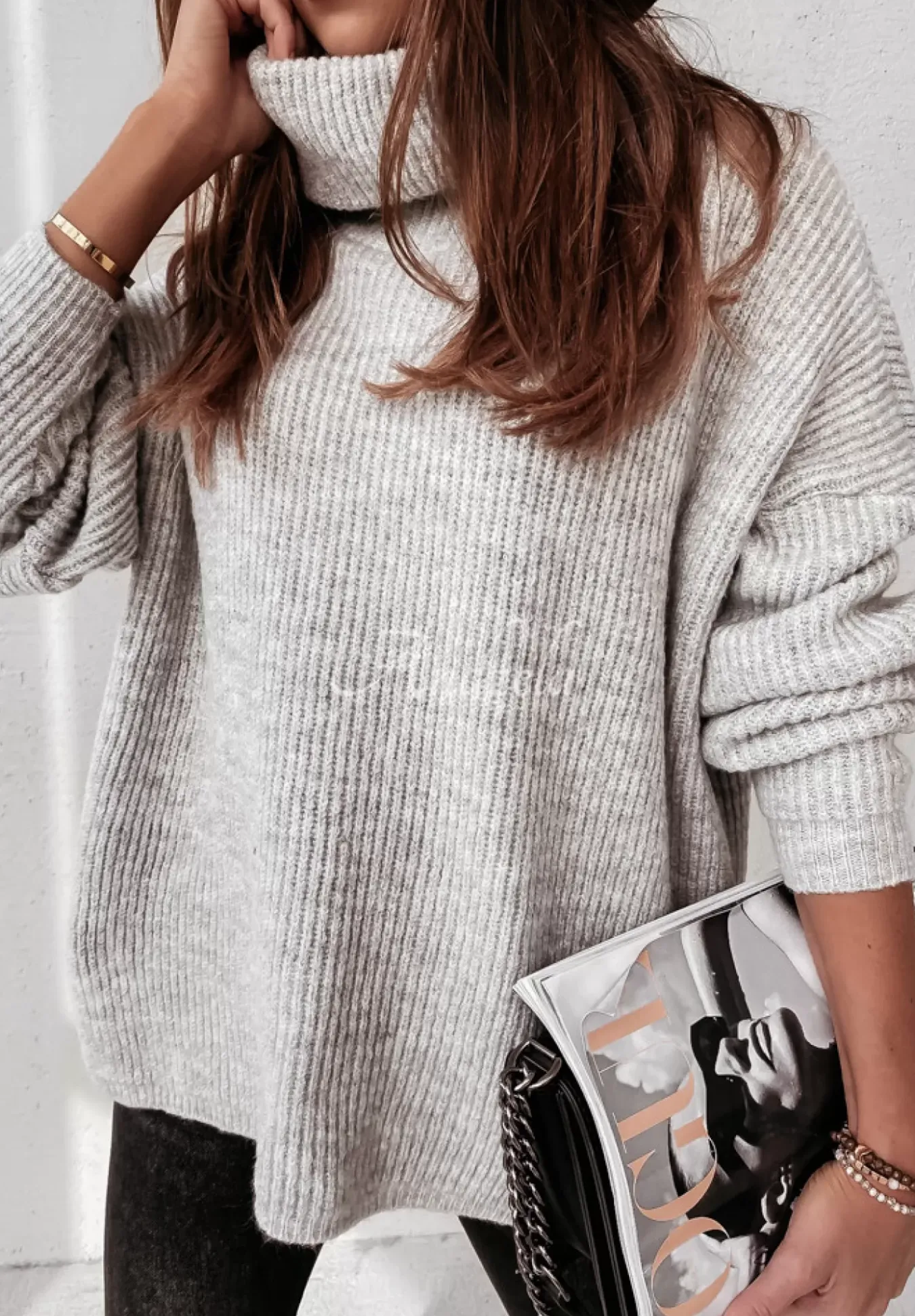 Sweter Oversize Z Golfem Fuller Szary