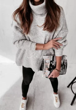 Sweter Oversize Z Golfem Fuller Szary