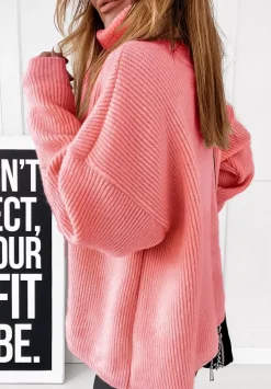 Sweter Oversize Z Golfem Fuller Koralowy