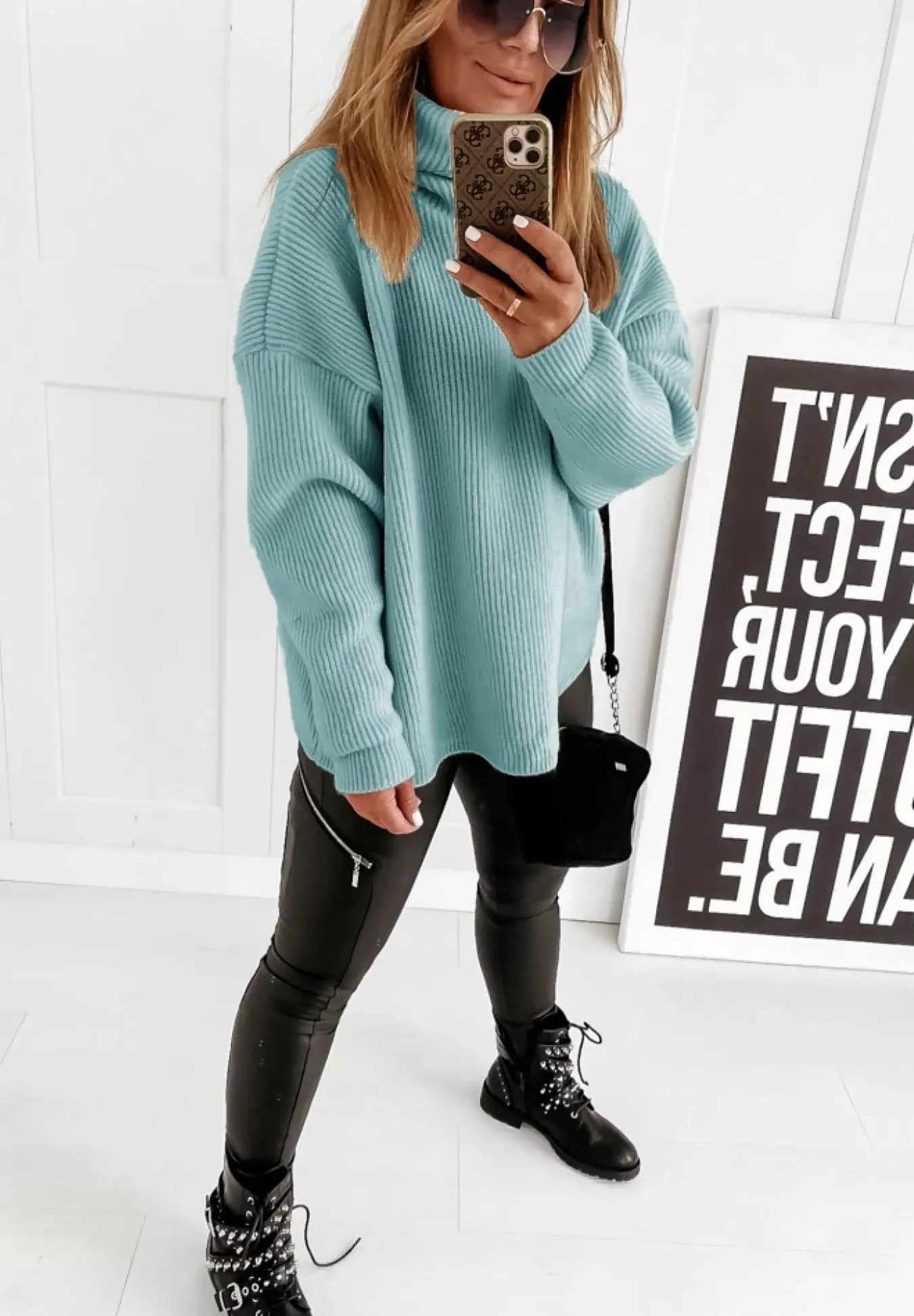 Sweter Oversize Z Golfem Fuller Jasnoniebieski