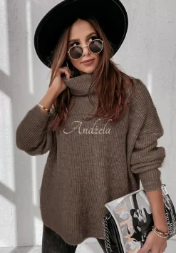 Sweter Oversize Z Golfem Fuller Czekoladowy