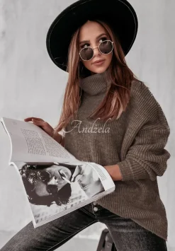 Sweter Oversize Z Golfem Fuller Czekoladowy