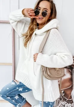 Sweter Oversize Z Kapturem Carra Ecru