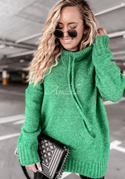 Sweter Oversize Z Kapturem Carra Zielony