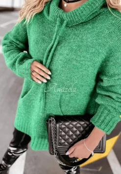 Sweter Oversize Z Kapturem Carra Zielony