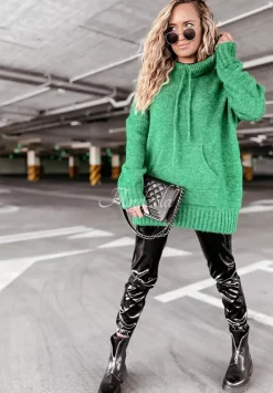 Sweter Oversize Z Kapturem Carra Zielony