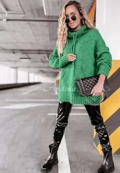 Sweter Oversize Z Kapturem Carra Zielony