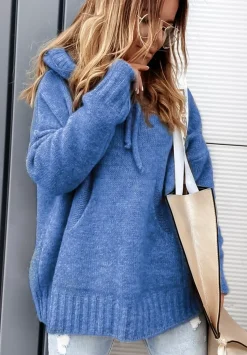 Sweter Oversize Z Kapturem Carra Niebieski