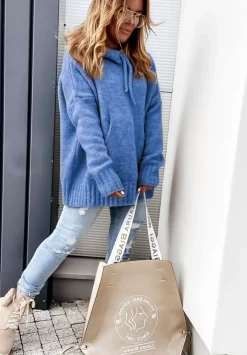 Sweter Oversize Z Kapturem Carra Niebieski