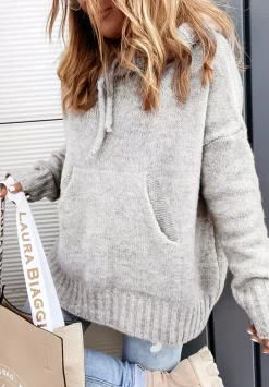 Sweter Oversize Z Kapturem Carra Szary