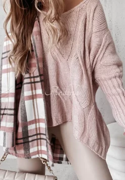Sweter Oversize Z Ozdobnym Splotem Morley Pudrowy Roz