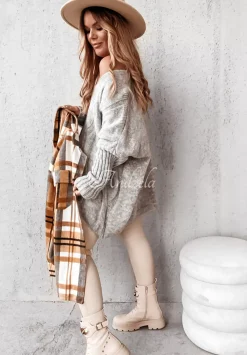 Sweter Oversize Z Ozdobnym Splotem Morley Szary
