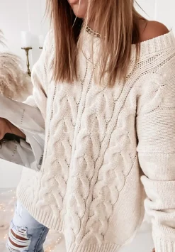 Sweter Oversize Z Ozdobnym Splotem Cocomore Tressa Ecru