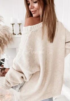 Sweter Oversize Z Ozdobnym Splotem Cocomore Tressa Ecru