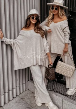 Sweter Oversize Z Rozcieciami Desire Bezowy
