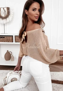 Sweter Oversize Z Wiazaniem Z Tylu Selai Zloty