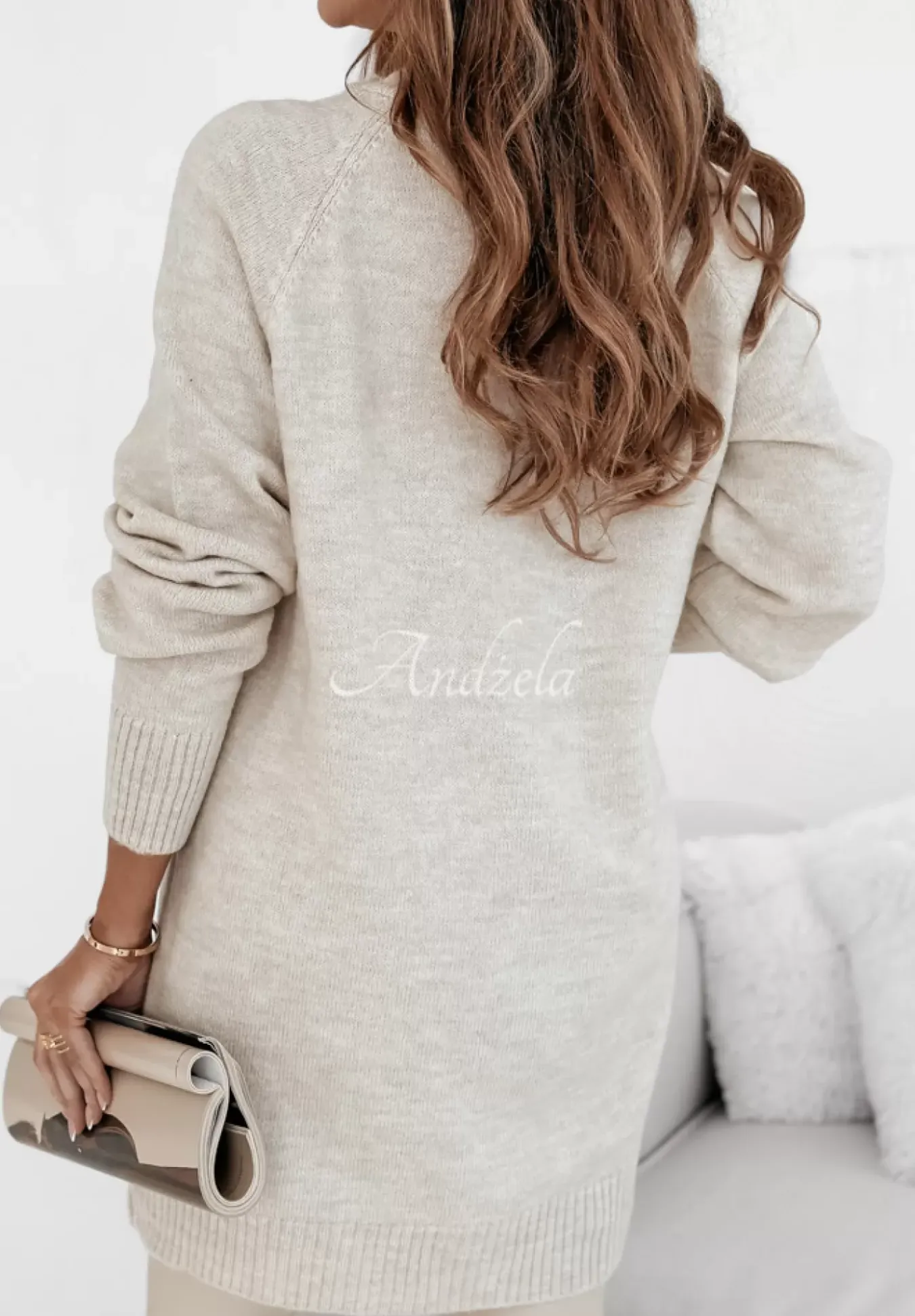 Sweter Tunika Z Guzikami Fernandes Bezowy