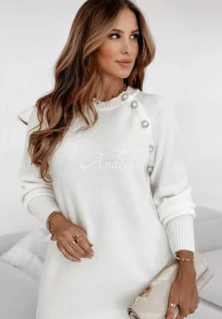 Sweter Tunika Z Guzikami Fernandes Ecru